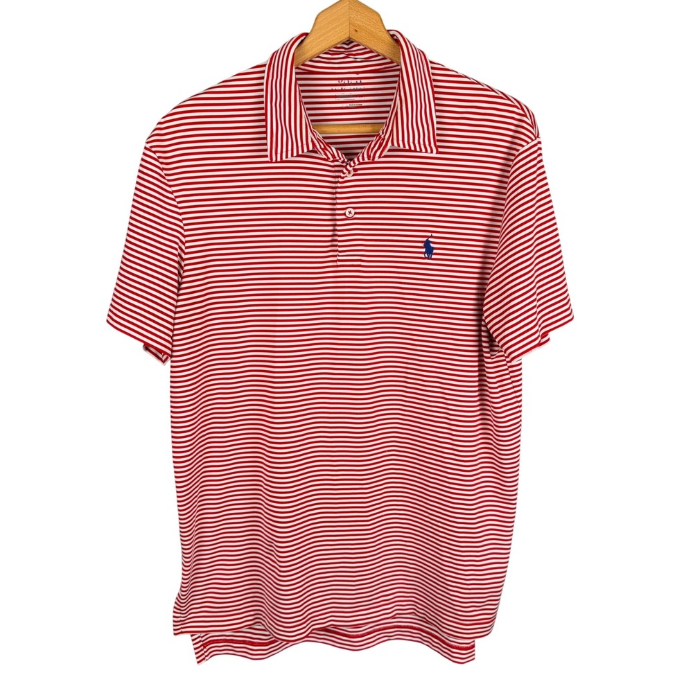 Polo Ralph Lauren Mens Performance Polo Shirt Large Red White Striped Golf Top